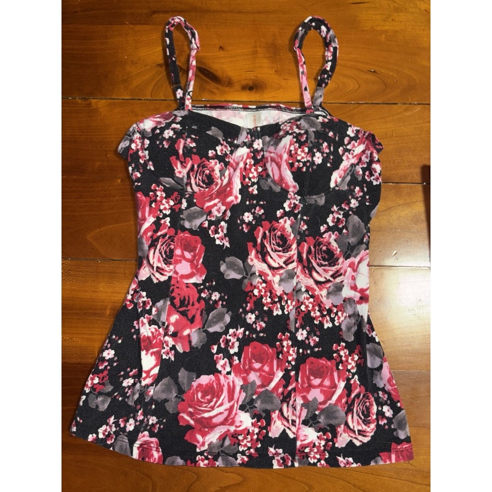 No Boundaries Women's Size Medium (7-9) Spaghetti Strap Rose Print Tank Top